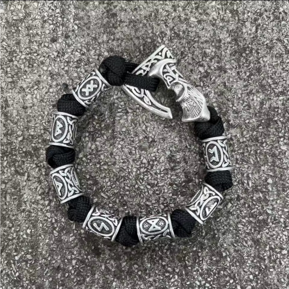 Norse Viking Axe Wrap Bracelet Mjolnir Hammer Camping Paracord  Rope for Men